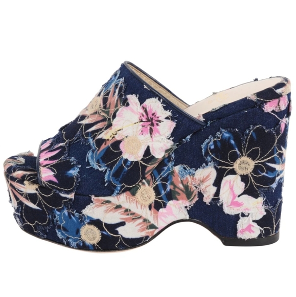 🍒NWOB🍒 MADE IN ITALY BUTTER SHOES DENIM PLATFORMS - Picture 3 of 12